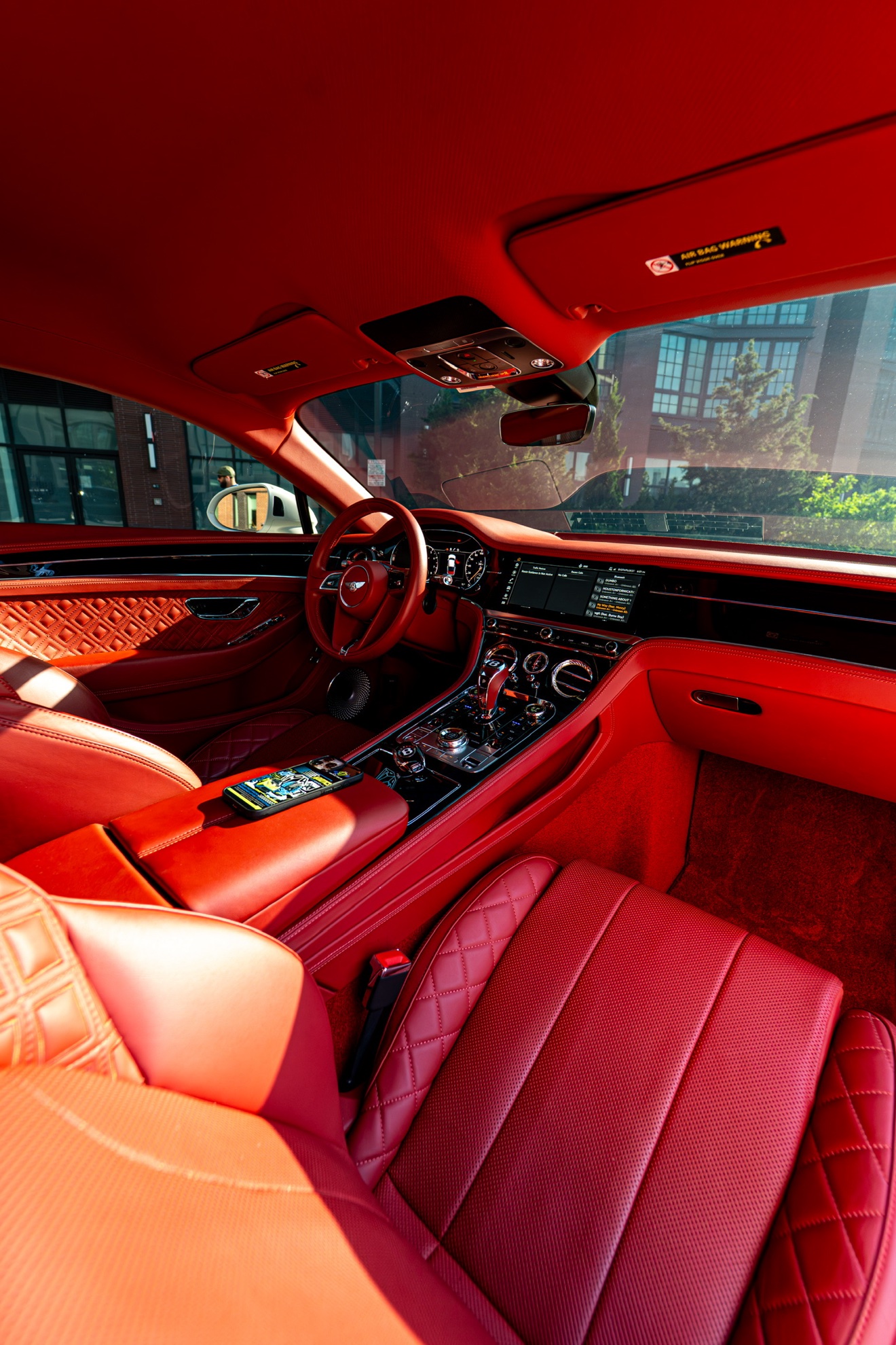 Red leather cockpit and front seats in the Bentley Continental GT Coupe