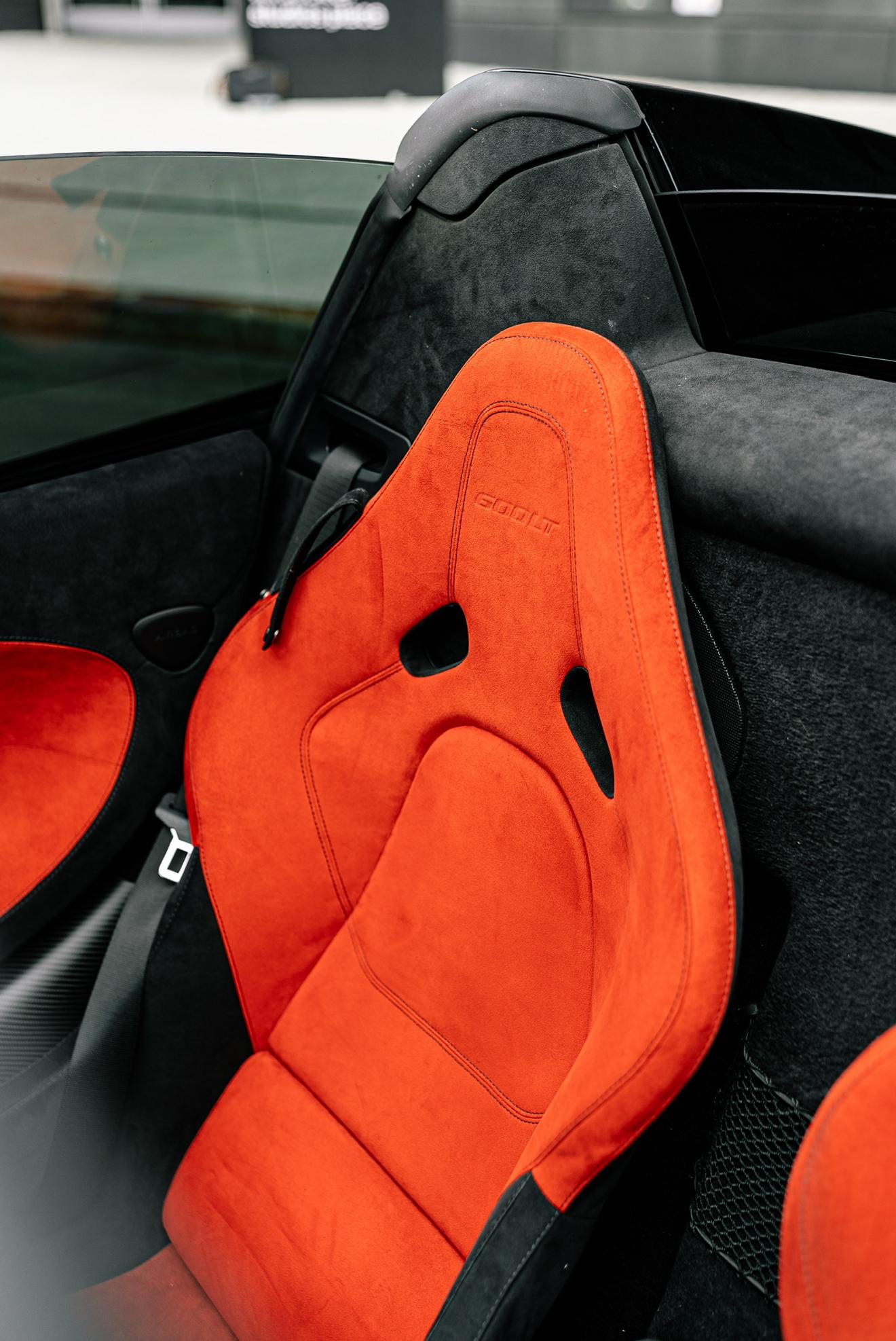 Orange sport seat in the McLaren 600LT