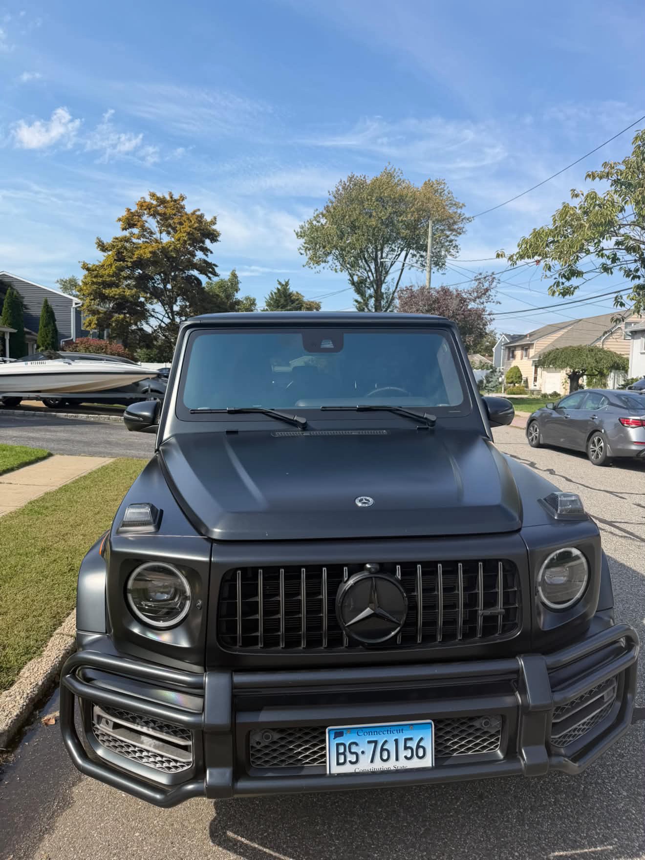 Matte black Mercedes-AMG G63 shown from the front