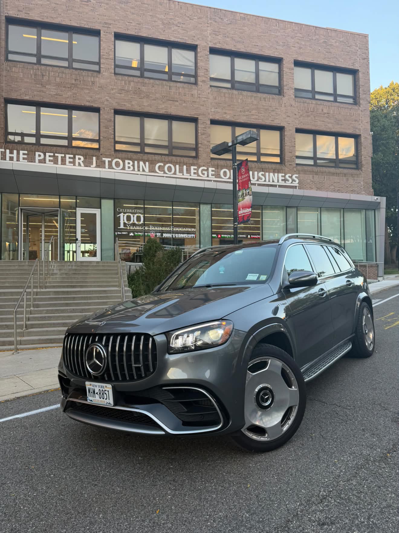 Gray Mercedes-AMG GLS 63 shown from the front three-quarter angle